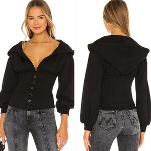 Super down, black, hooded corset jacket